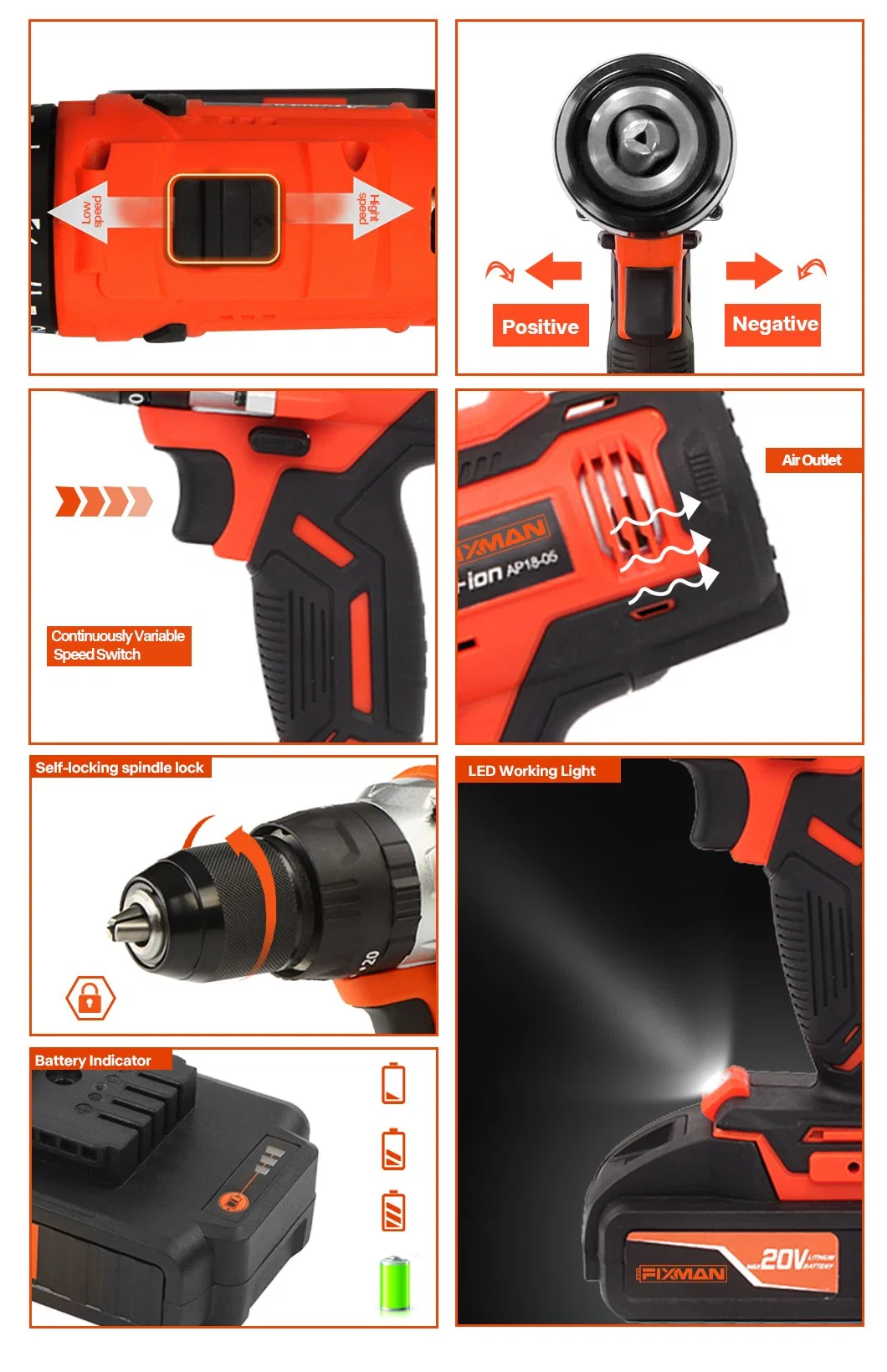 High Torque Cordless Impact Power Drill Power Tool